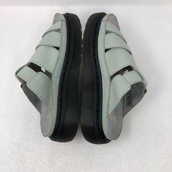 Dr. Martens Sandals Maxxy Buttery Soft Leather Sage Green Slides - Picture 8 of 15